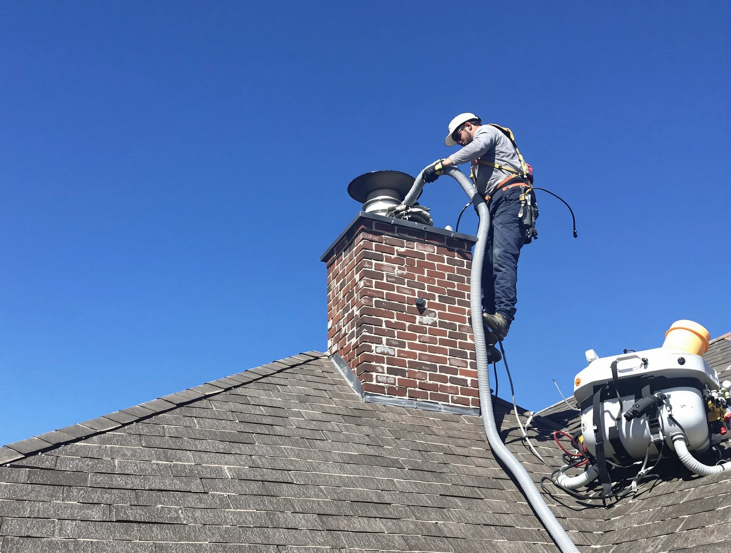 Dedicated Robinson Chimney Sweep team member cleaning a chimney in Robinson, PA