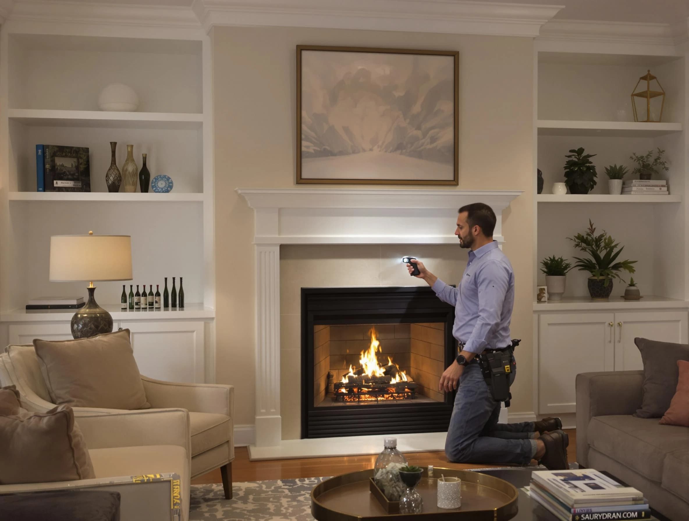 Robinson Chimney Sweep conducting a fireplace safety inspection in Robinson, PA