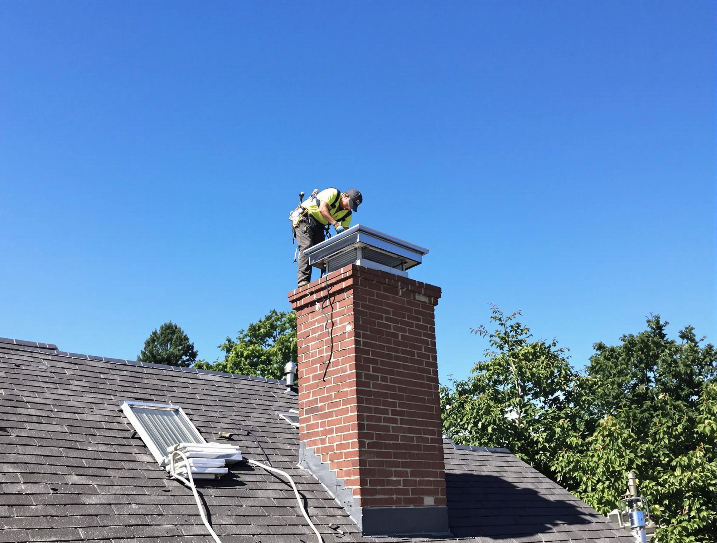 Robinson Chimney Sweep technician measuring a chimney cap in Robinson, PA