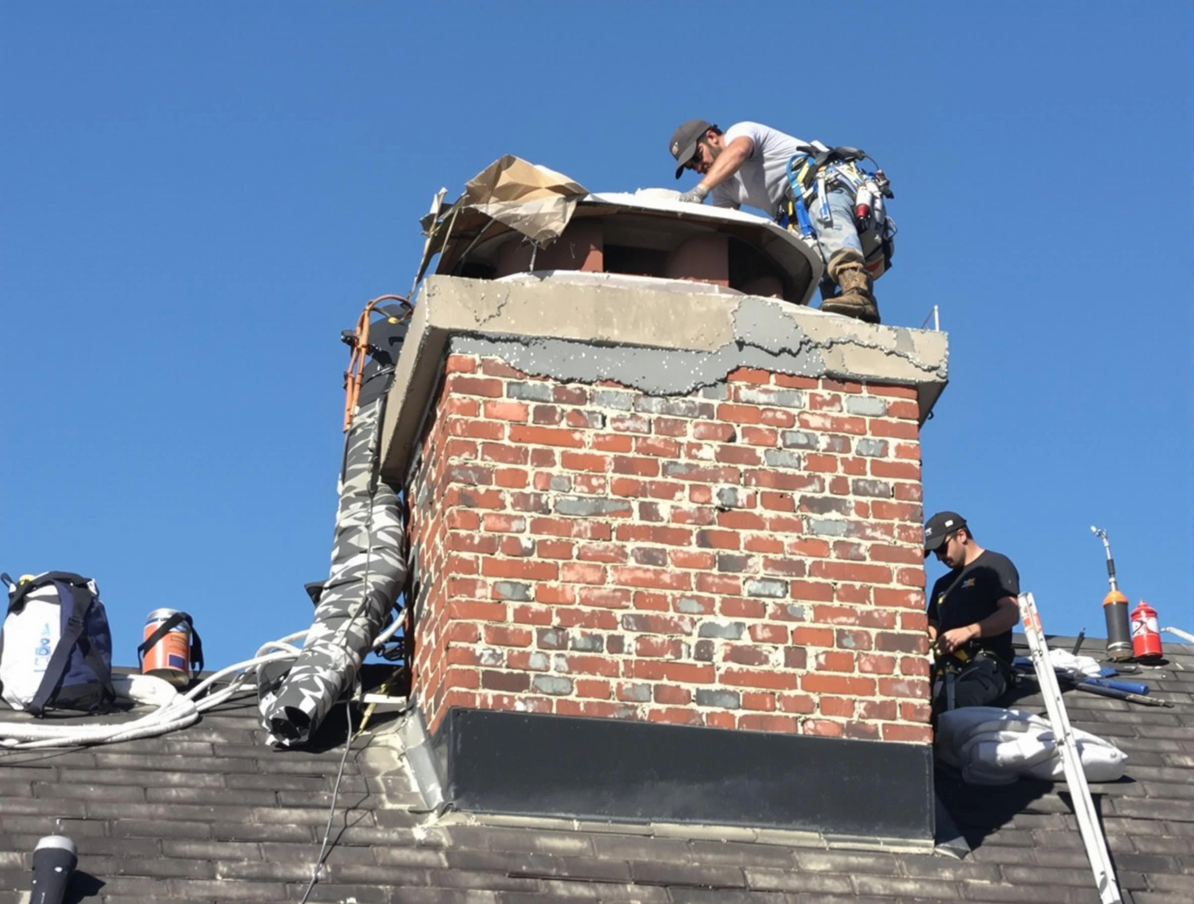 Robinson Chimney Sweep installing a custom chimney crown in Robinson, PA