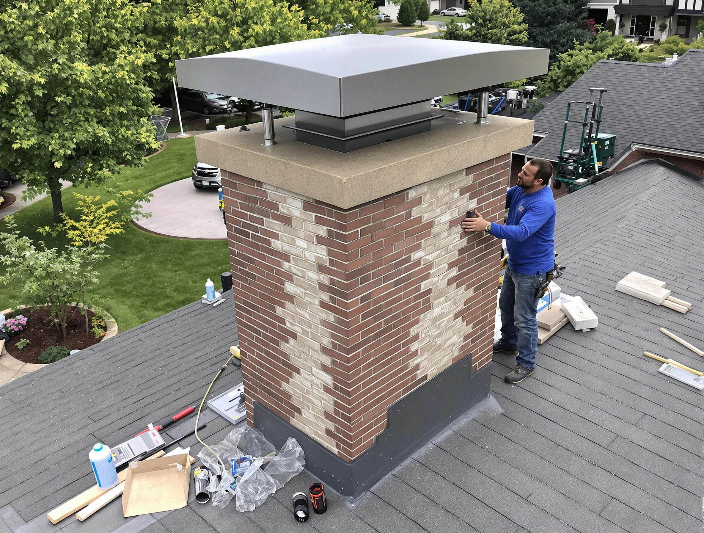 Robinson Chimney Sweep team working on a custom chimney remodel in Robinson, PA